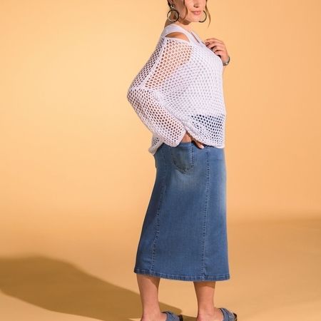 Netztwinset mit langem Jeansrock